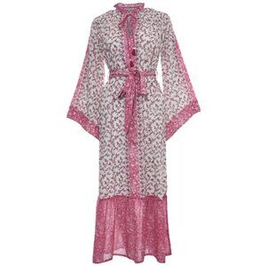 D'Ascoli Serenity Maxi Kaftan Style Dress Fuschia Floral Bohemian Size Small